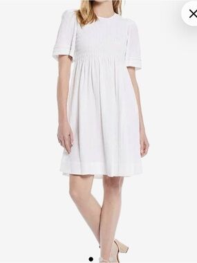 White Short Sleeve Smocked Babydoll Dress